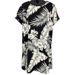 Island Attitudes Women Aloha Hawaiian Shift Dress Medium M Black Silk EUC